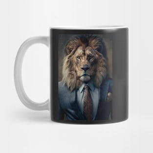 Portrait of a Handsome Lion wearing a suit Mug